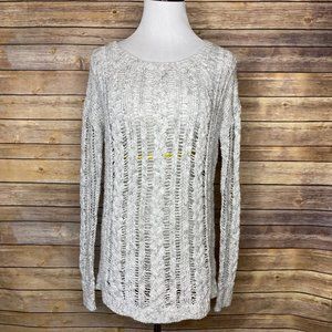 Vince Heather Grey Cable Lace Pullover Sweater